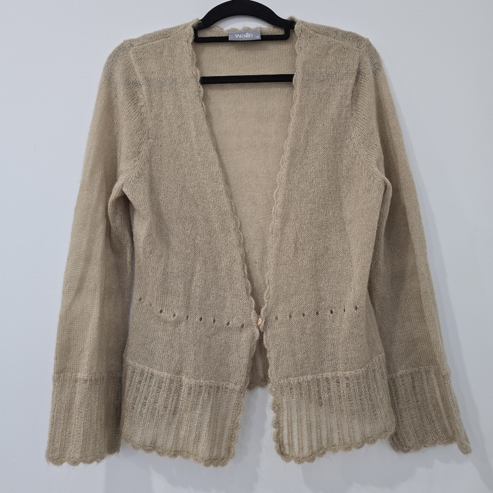 Wallis soft brown crochet style cardigan - size 18